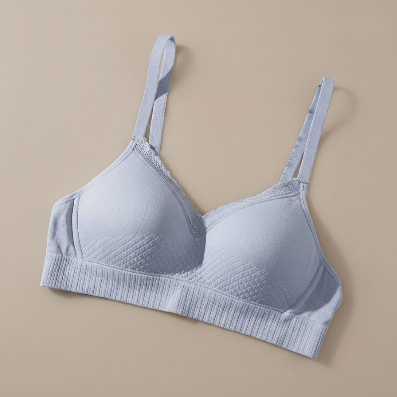 Cotton Comfort Bliss Light Blue Seamless Bralette - V-Neck, Wire-Free