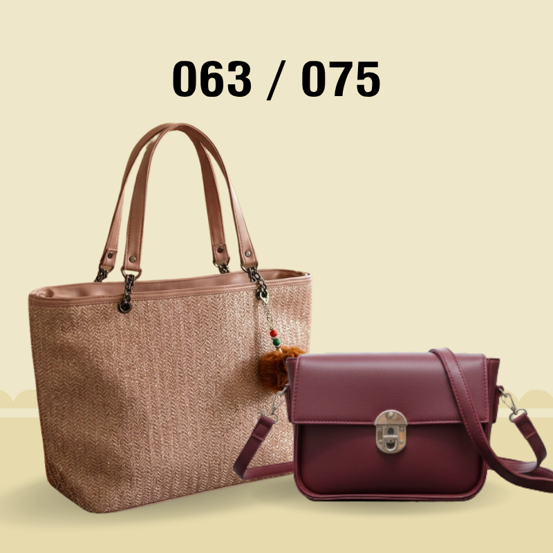 Exclusive 2-in-1 Combo: Stylish Black Textured Tote Bag & Elegant Brown Crossbody Sling Bag 063 / 075