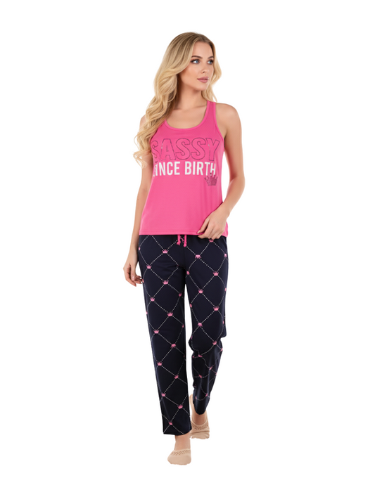 SASSY SINCE BIRTH TANK & CAPRI SET-PINK COSMO