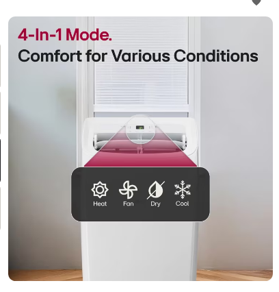 10,200 BTU (SACC) / 14,000 BTU (ASHRAE) Portable Air Conditioner with Heat, 450 Sq. Ft