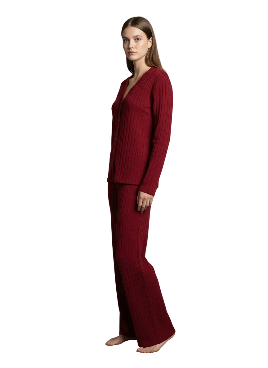 Losha Ribbed Comfort Button-Down PJ Set