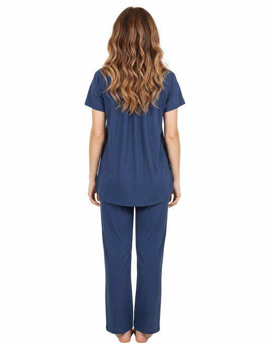 2 PIECE Cotton Viscose PAJAMA SET -NAVY