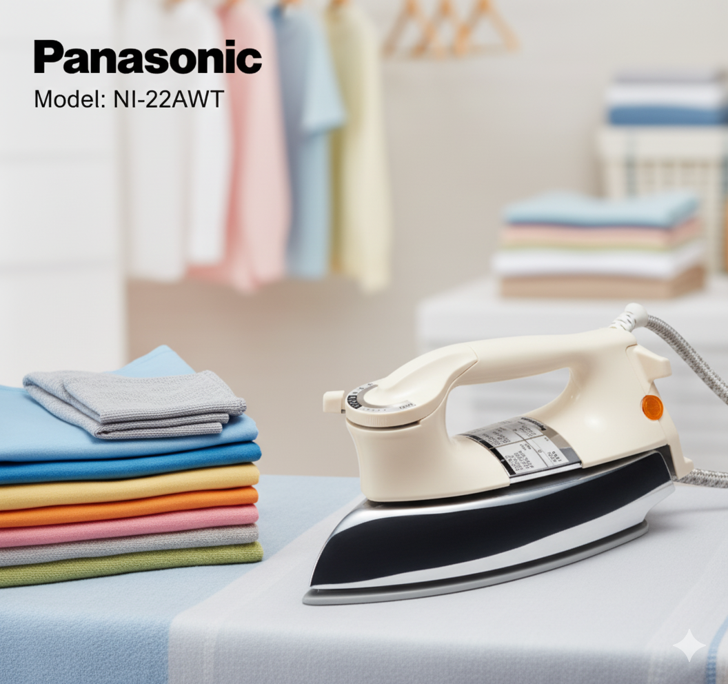 Panasonic NI-22AWT Heavyweight Deluxe Dry Iron – Original 1000W Metal Body with Automatic Temperature Control & Non-Stick Soleplate