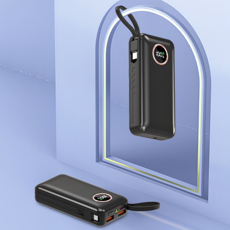20000mAh Portable Power Bank - Built-in Cables