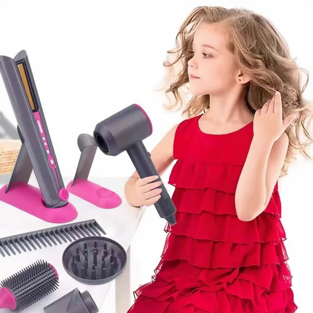 Luxury Pink & Grey Hair Dryer Set - Eco-Friendly Rechargeable Batteries