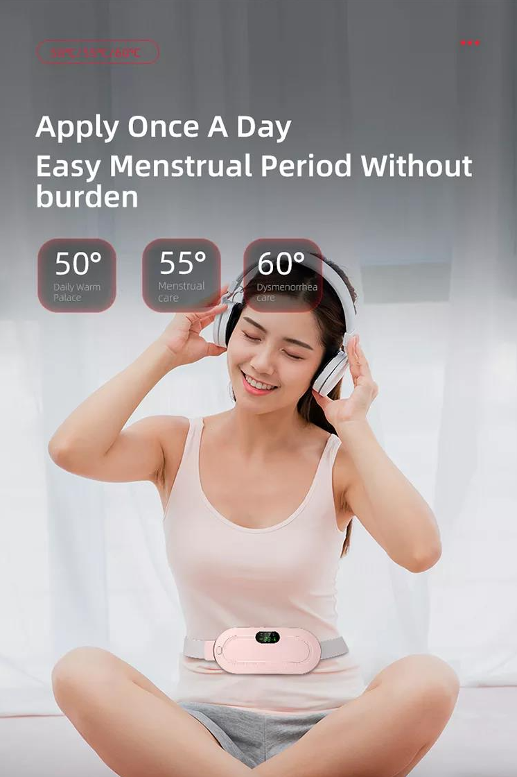 Smart Menstrual Heating Belt for Period Cramps – Rechargeable Electric Waist Heating Pad with 3 Heat Levels & Vibration Massage for Women