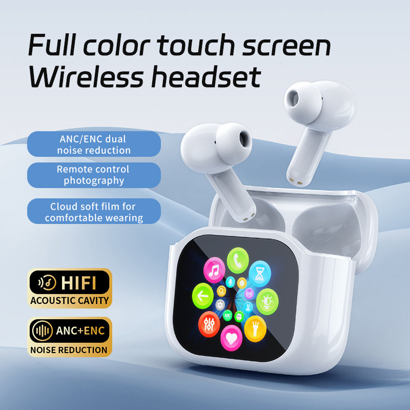 Smart Touch Screen Earbuds – Noise Cancelling Bluetooth Headphones