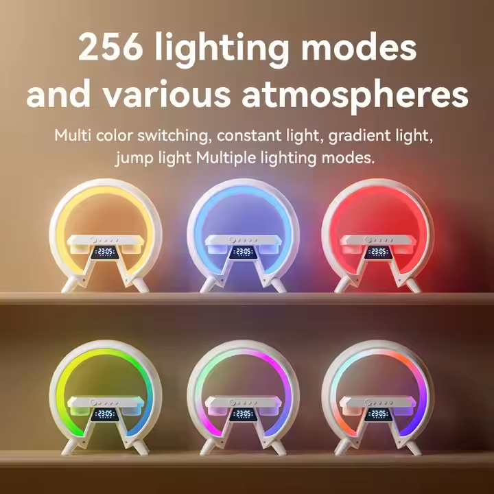 Mini Portable Audio Loudspeaker Speaker with Wireless Charger LED RGB Lamp Alarm Clock for Mobile Phone Indoor Outdoor