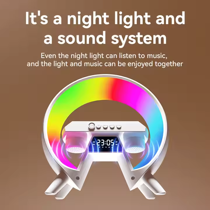 Mini Portable Audio Loudspeaker Speaker with Wireless Charger LED RGB Lamp Alarm Clock for Mobile Phone Indoor Outdoor