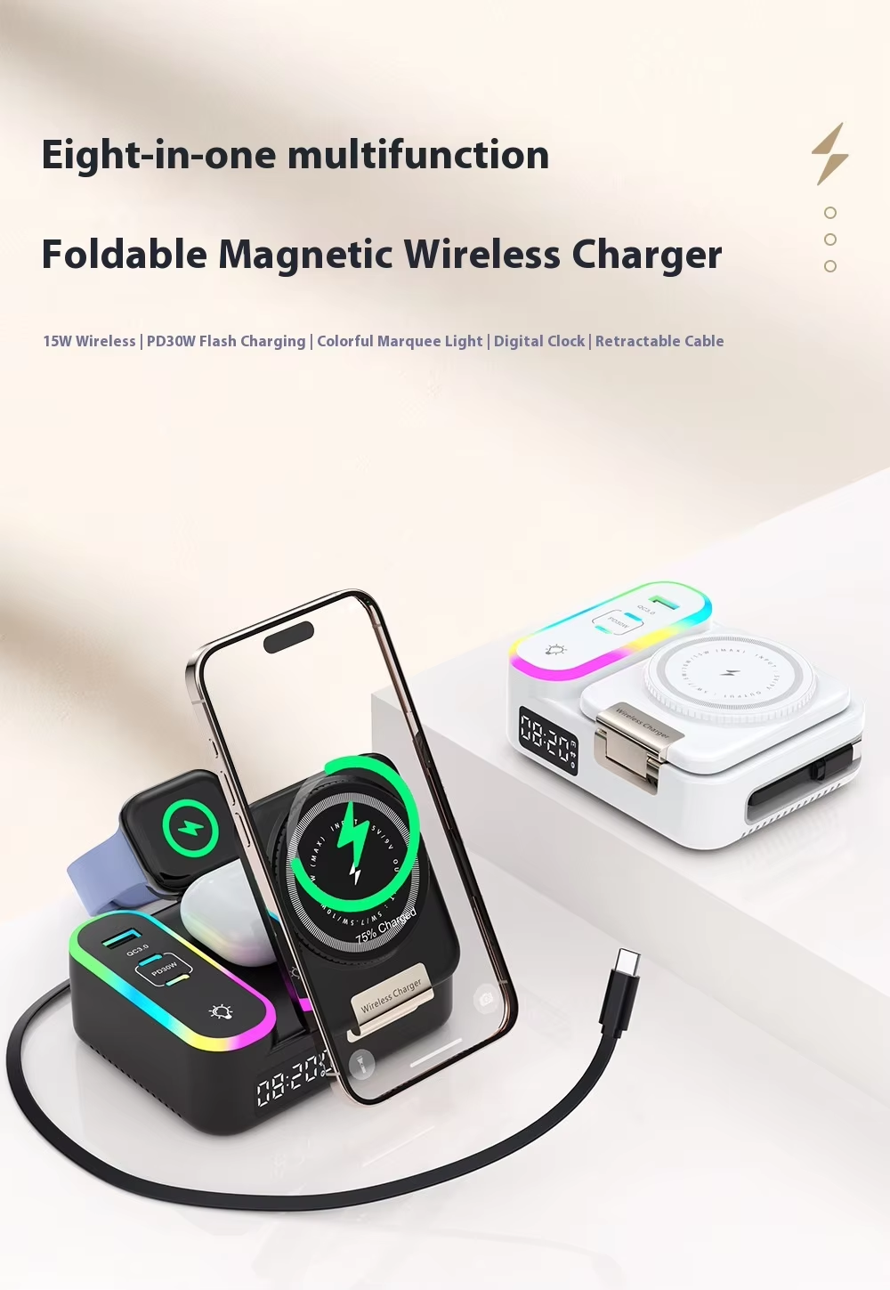 3-in-1 Wireless Charging Station – Fast Charger for Phone, Watch & Earbuds