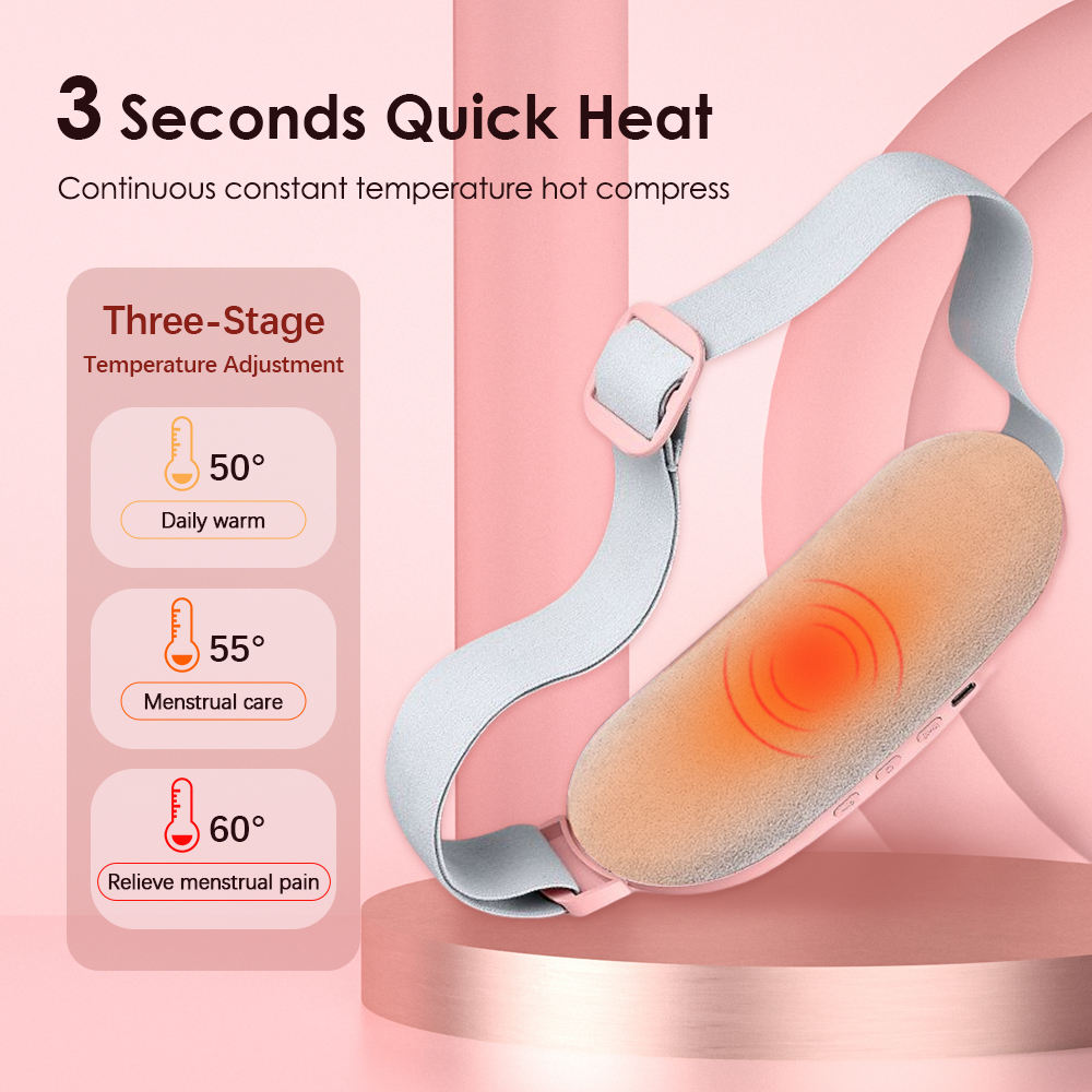 Smart Menstrual Heating Belt for Period Cramps – Rechargeable Electric Waist Heating Pad with 3 Heat Levels & Vibration Massage for Women