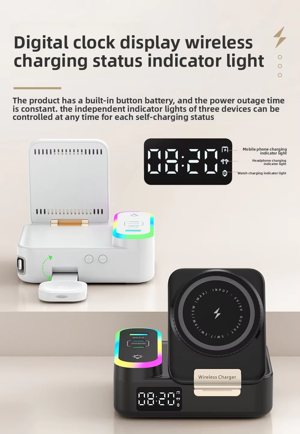 3-in-1 Wireless Charging Station – Fast Charger for Phone, Watch & Earbuds