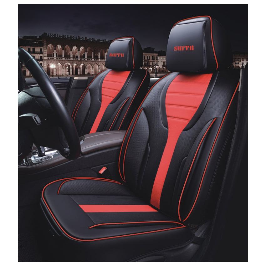 Luxury Car Seat Covers Black & Red – Waterproof Leather Universal Fit Cushion Set
