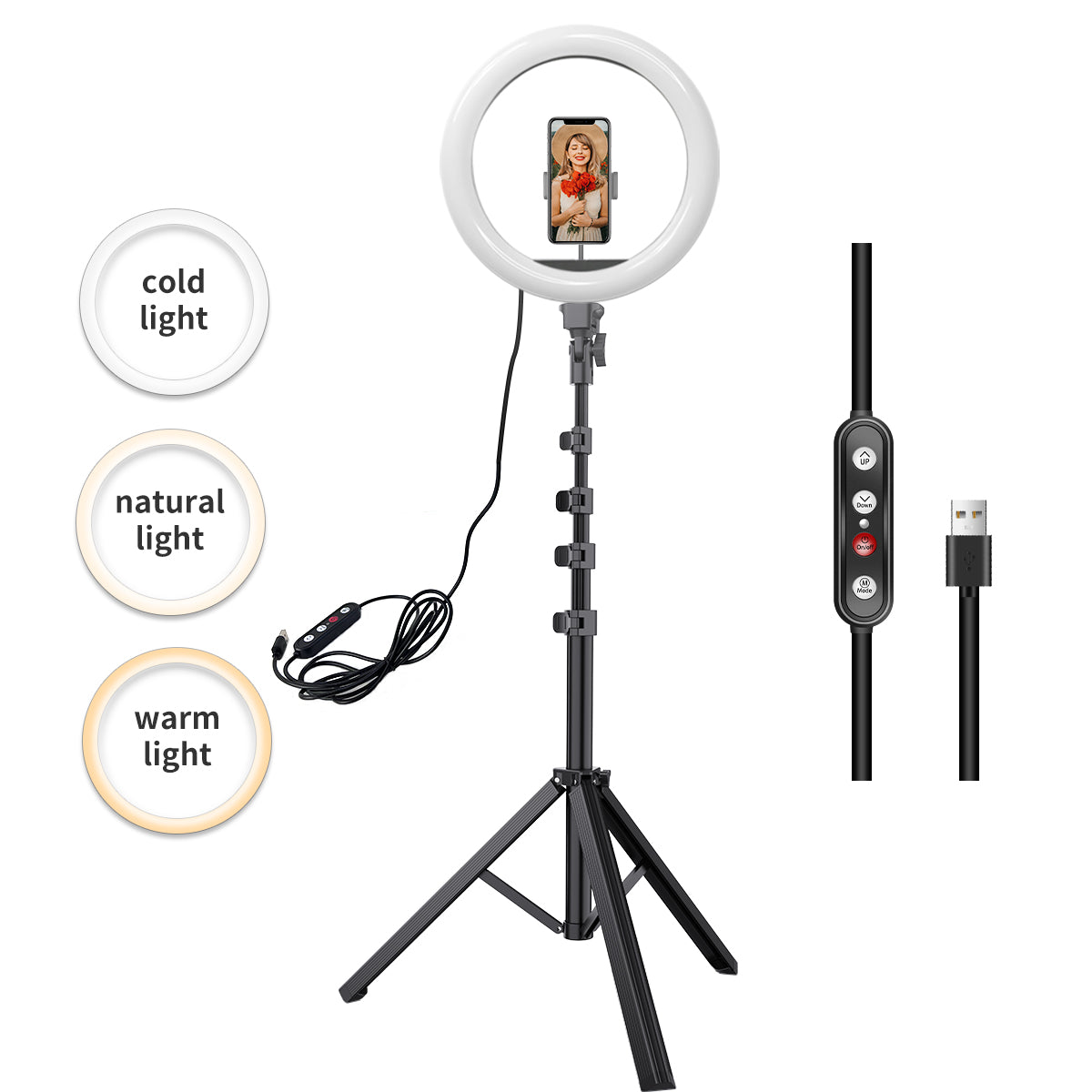 10" LED Ring Light Kit with Tripod & Phone Mount – Adjustable Brightness for Video Recording & Live Streaming Three Colour Ring Light With