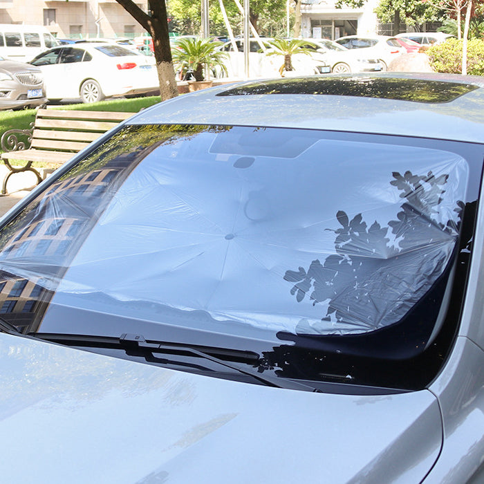 Premium Car Sun Shade Umbrella | Heat Insulating Windshield Visor Cover with Storage Leather Pouch