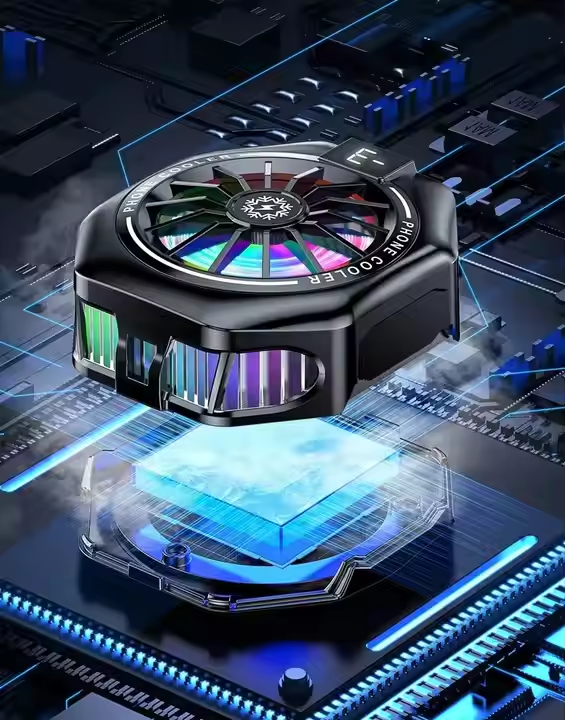 portable Smartphone Cooling Fan – 10 Second Cooling, RGB Light & Digital Display