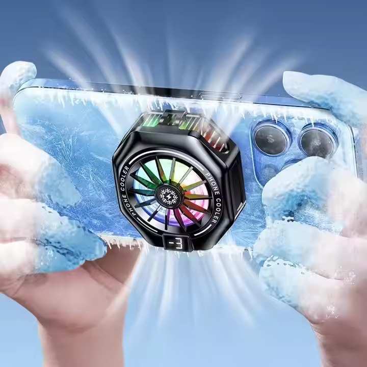 portable Smartphone Cooling Fan – 10 Second Cooling, RGB Light & Digital Display