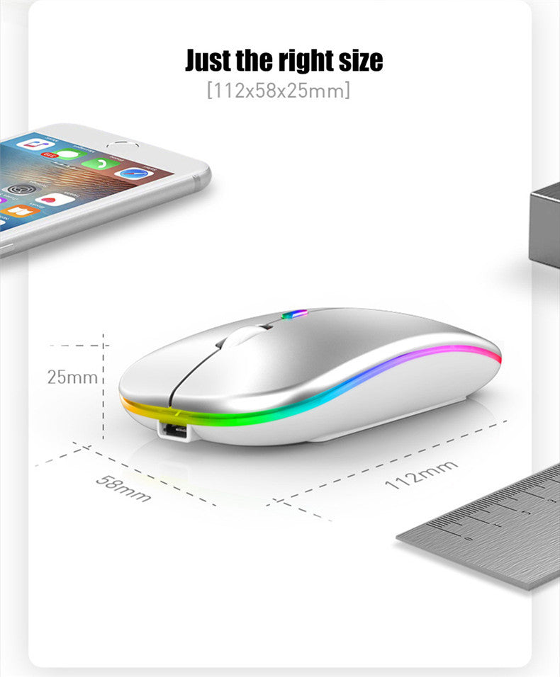 Rechargeable Wireless Mouse Bluetooth 5.2 + 2.4G – RGB LED Slim Silent Mouse for Laptop & PC