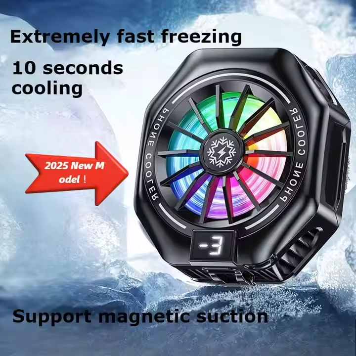 portable Smartphone Cooling Fan – 10 Second Cooling, RGB Light & Digital Display