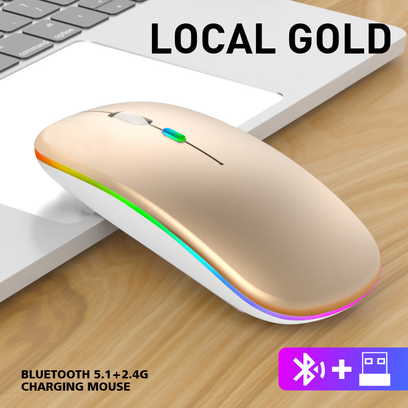 Rechargeable Wireless Mouse Bluetooth 5.2 + 2.4G – RGB LED Slim Silent Mouse for Laptop & PC