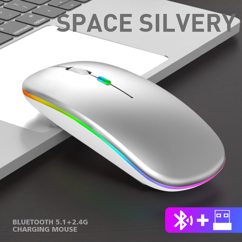 Rechargeable Wireless Mouse Bluetooth 5.2 + 2.4G – RGB LED Slim Silent Mouse for Laptop & PC
