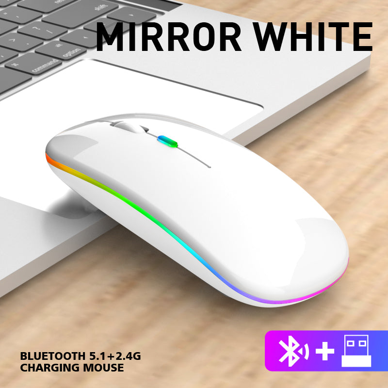 Rechargeable Wireless Mouse Bluetooth 5.2 + 2.4G – RGB LED Slim Silent Mouse for Laptop & PC