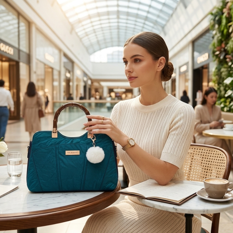 Premium Teal Blue Quilted Shoulder Bag for Women ZTS-CR-172