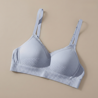 Cotton Comfort Bliss Light Blue Seamless Bralette - V-Neck, Wire-Free