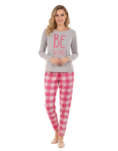 "BE WONDERFUL" LONG SLEEVE SHIRT & JOGGER SET-CARMINE ROSE