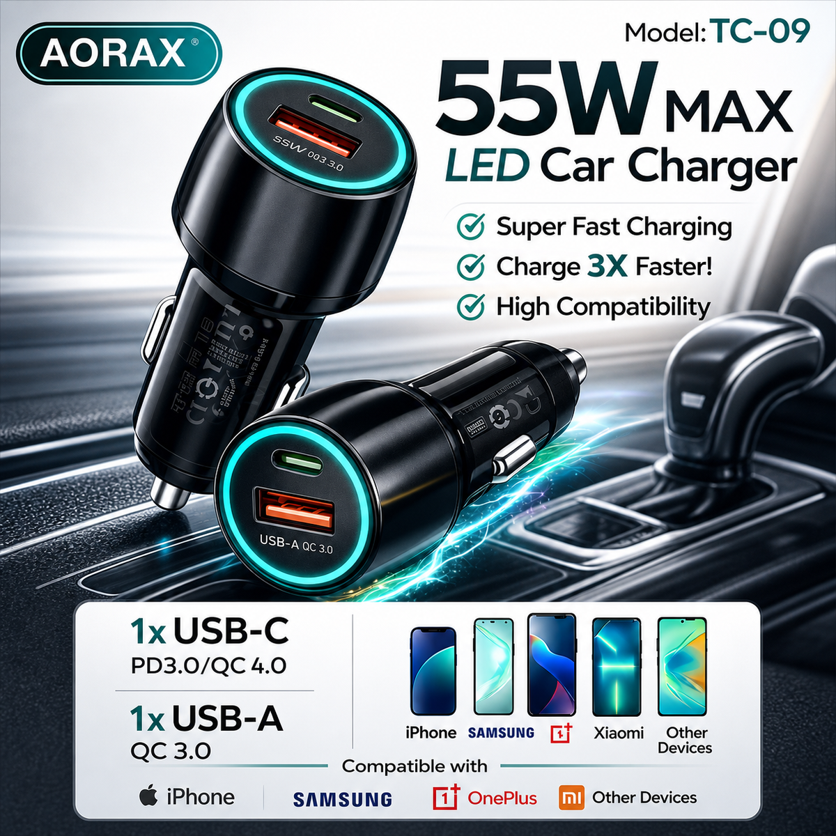 AORAX CC-09 55W Fast Car Charger