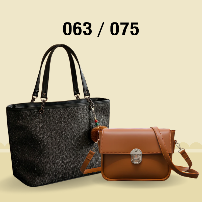 Exclusive 2-in-1 Combo: Stylish Black Textured Tote Bag & Elegant Brown Crossbody Sling Bag 063 / 075