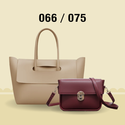 Elegant 2-Piece Handbag Collection: Beige Oversized Tote + Deep Red Sling Bag 066 / 075