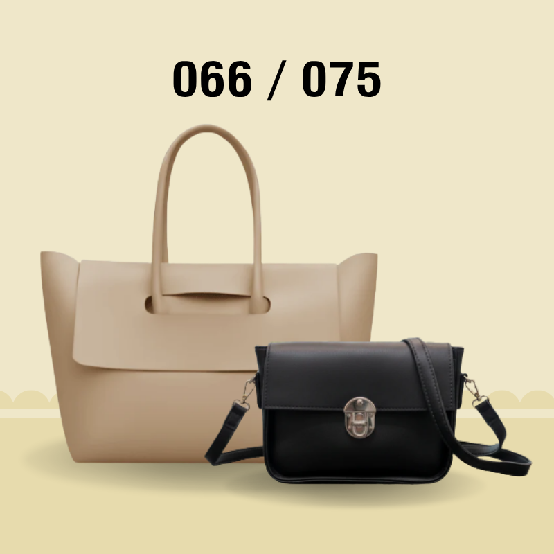 Elegant 2-Piece Handbag Collection: Beige Oversized Tote + Deep Red Sling Bag 066 / 075