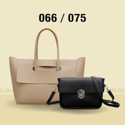 Elegant 2-Piece Handbag Collection: Beige Oversized Tote + Deep Red Sling Bag 066 / 075