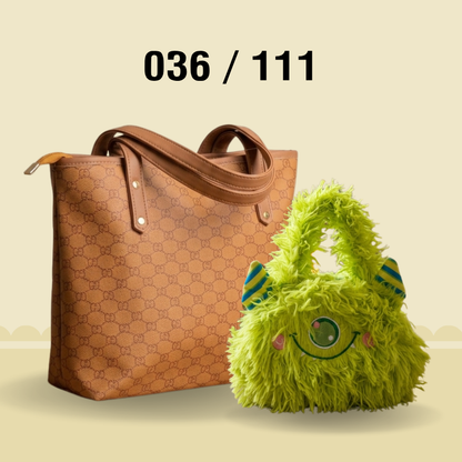 2-in-1 Fashion Pack: Elegant Everyday Tote with Playful Furry Handbag 036 / 111