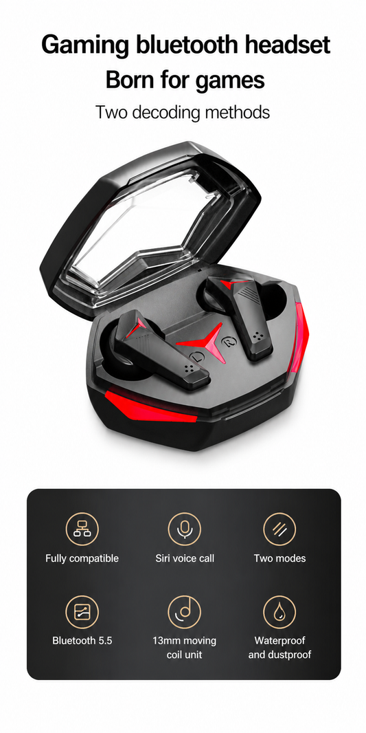 Wireless Bluetooth Gaming Earbuds with LED Lights & Deep Bass Sound