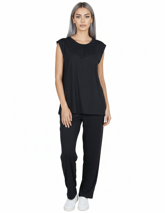 2 PIECE Cotton Viscose CAPRI PAJAMA SET -JET BLACK