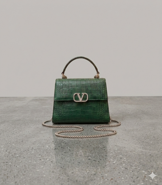 Handbag Green Crocodile Textured Ladies Handbag | Elegant Top Handle ZTS-CR-161
