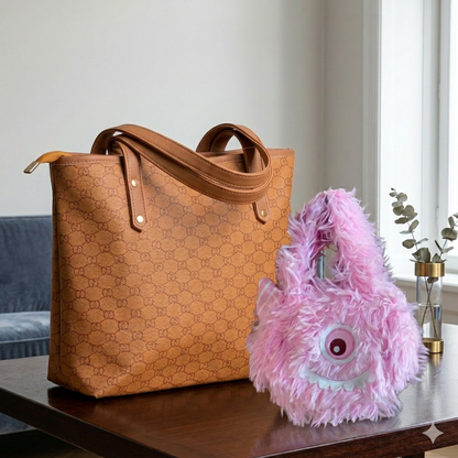 2-in-1 Fashion Pack: Elegant Everyday Tote with Playful Furry Handbag 036 / 111