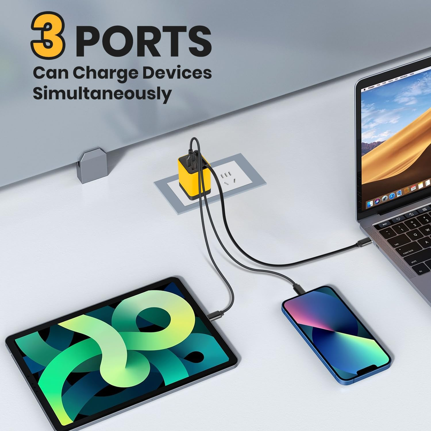 80W PD Multi-Port Fast Charger - Retractable USB Cable
