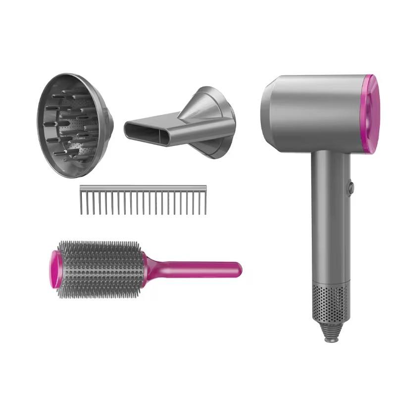 Luxury Pink & Grey Hair Dryer Set - Eco-Friendly Rechargeable Batteries