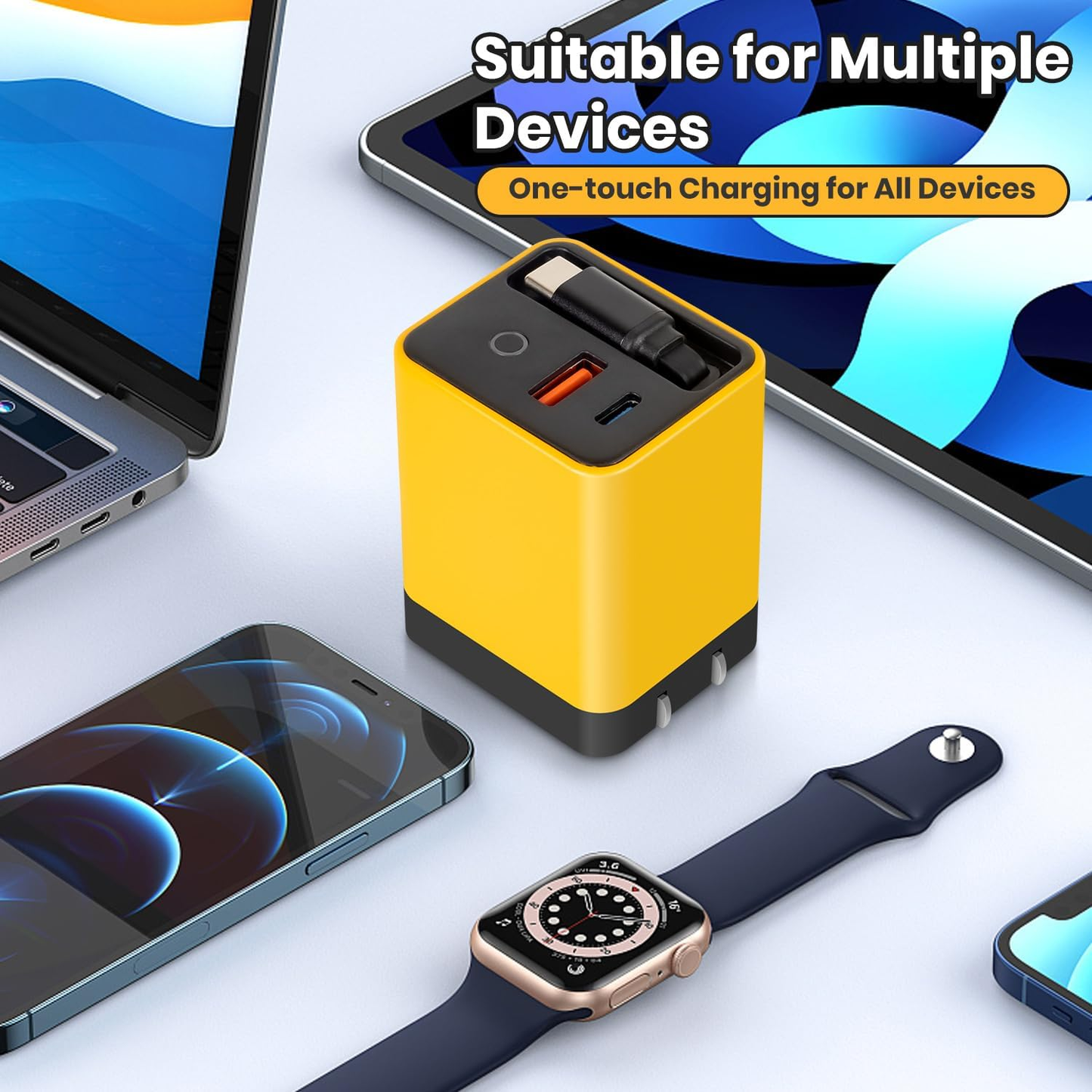 80W PD Multi-Port Fast Charger - Retractable USB Cable