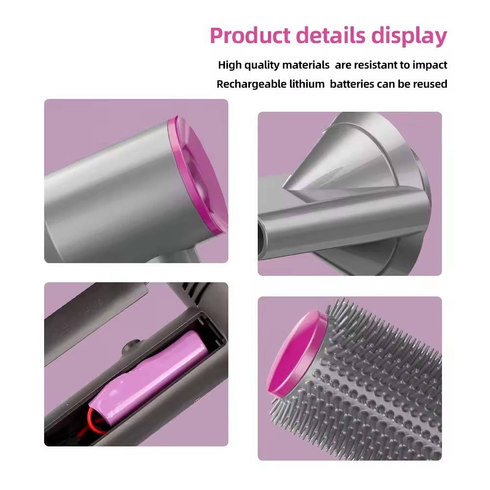Luxury Pink & Grey Hair Dryer Set - Eco-Friendly Rechargeable Batteries