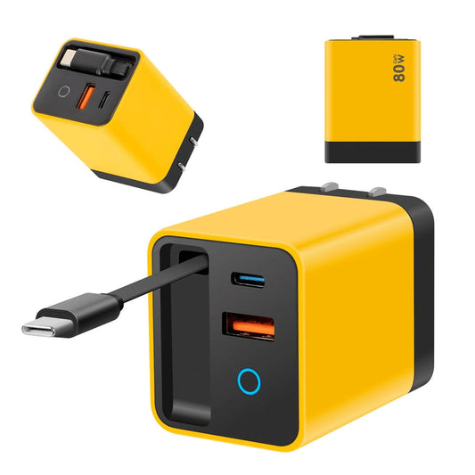 80W PD Multi-Port Fast Charger - Retractable USB Cable