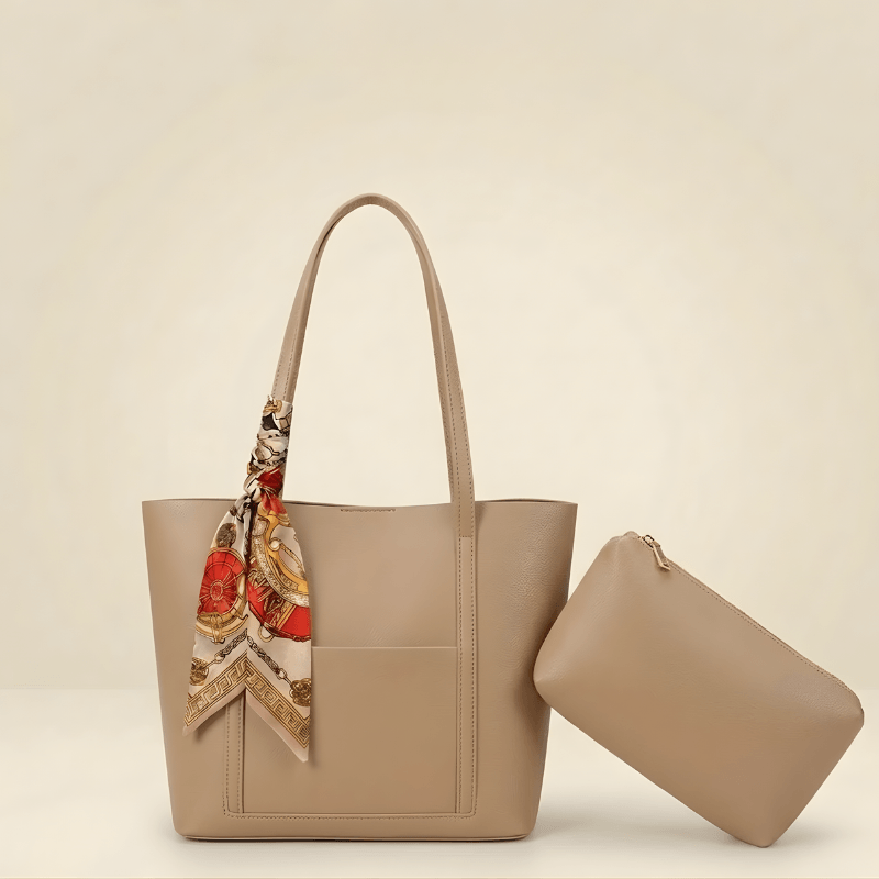 Trendy Brown Tote Bag with Scarf & Pouch ZTS-CR-049