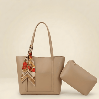 Trendy Brown Tote Bag with Scarf & Pouch ZTS-CR-049