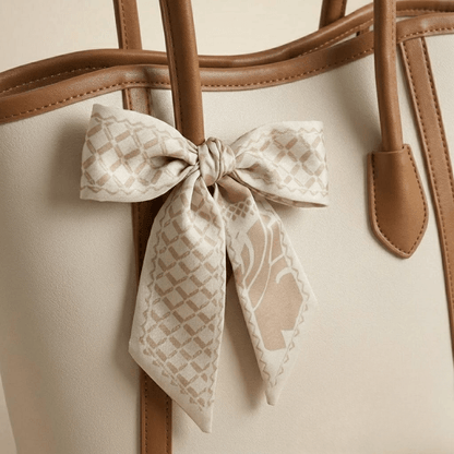 Luxury Beige & Tan Scarf Tote Bag With Scarf Decorated in Pakistan ZTS-CR-078
