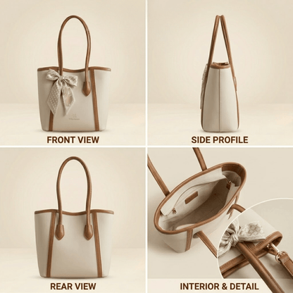 Luxury Beige & Tan Scarf Tote Bag With Scarf Decorated in Pakistan ZTS-CR-078