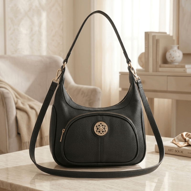 Crescent Hobo Ladies Handbag Circular Filigree Emblem ZTS-CR-165