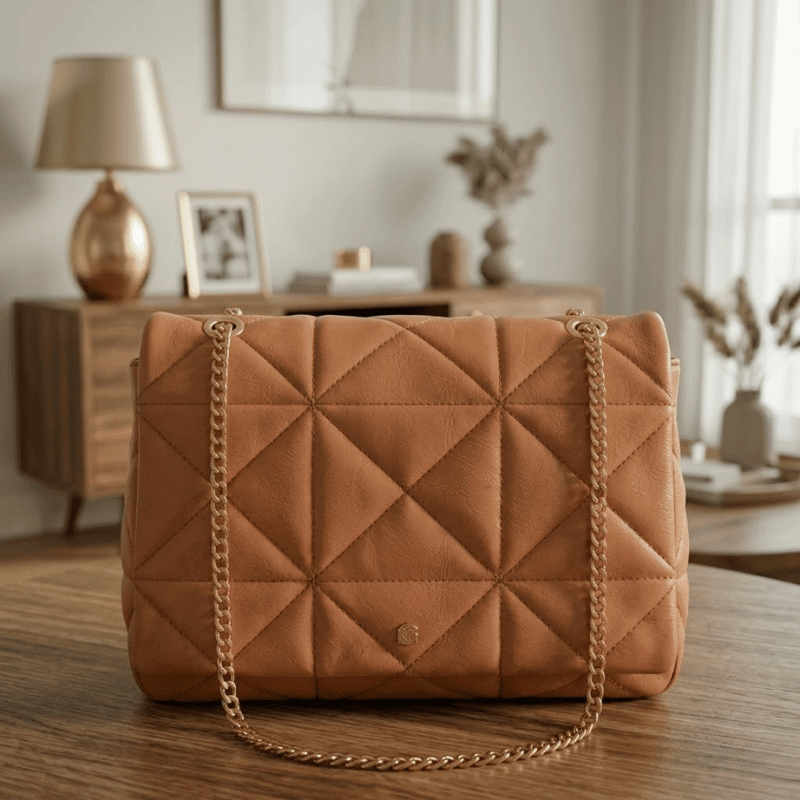 Large Quilted Ladies Shoulder Bag Gold Chain ZTS-CR-167